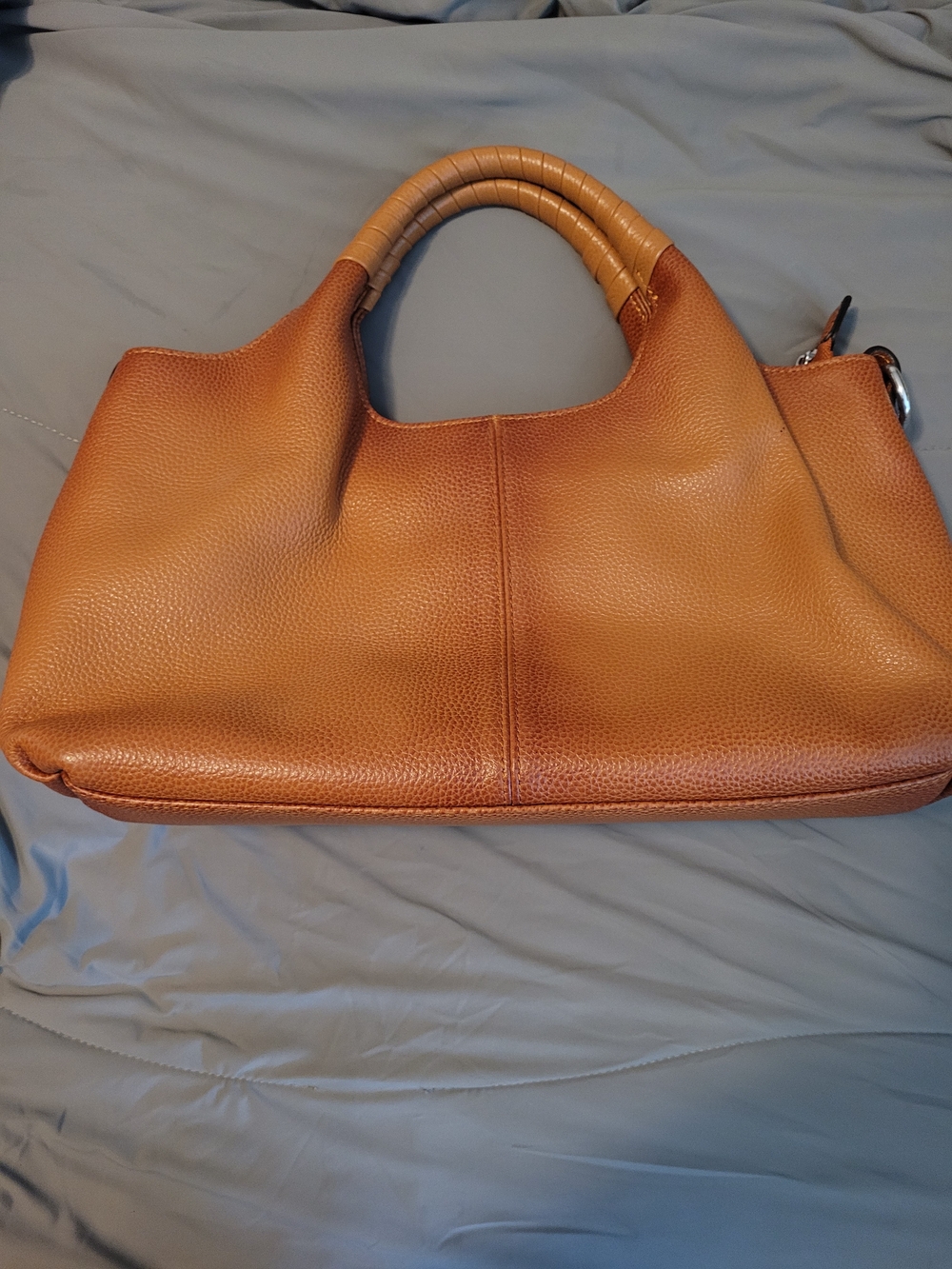 Textured Tan Leather Shoulder Tote with Wrapped Handles
